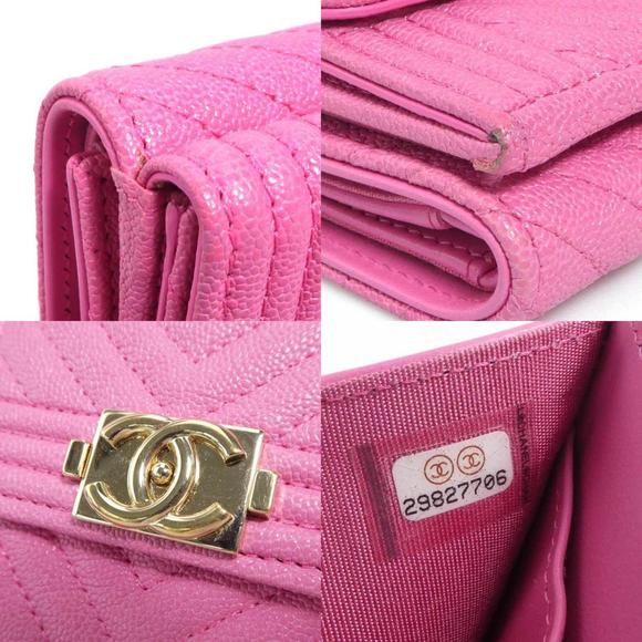 CHANEL Boy Pink Caviar Leather Tri-Fold Wallet - Picture 4 of 5